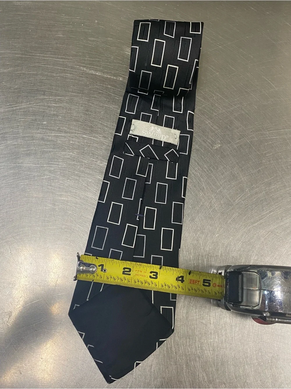 Stafford Black Tie with White Rectangular Pattern